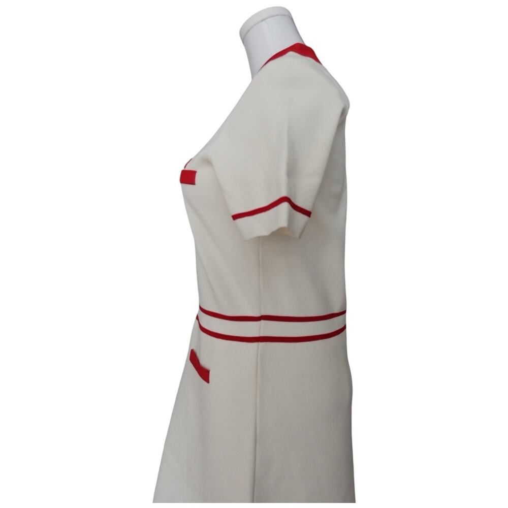 Sandro Paris Irene Polo Cream/Red Collared Dress in Size 40/8 - Picture 10 of 16